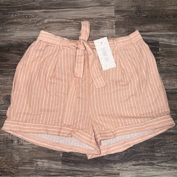 Sienna Sky Pants - Sienna Sky Blush Pink White Striped Paperbag Tie Waist High-Rise Cotton Shorts